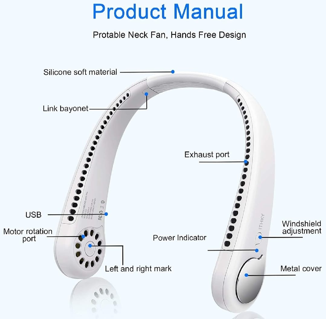 Portable Neck Fan, Hands-Free Bladeless Fan: 360° Cooling - Rechargeable