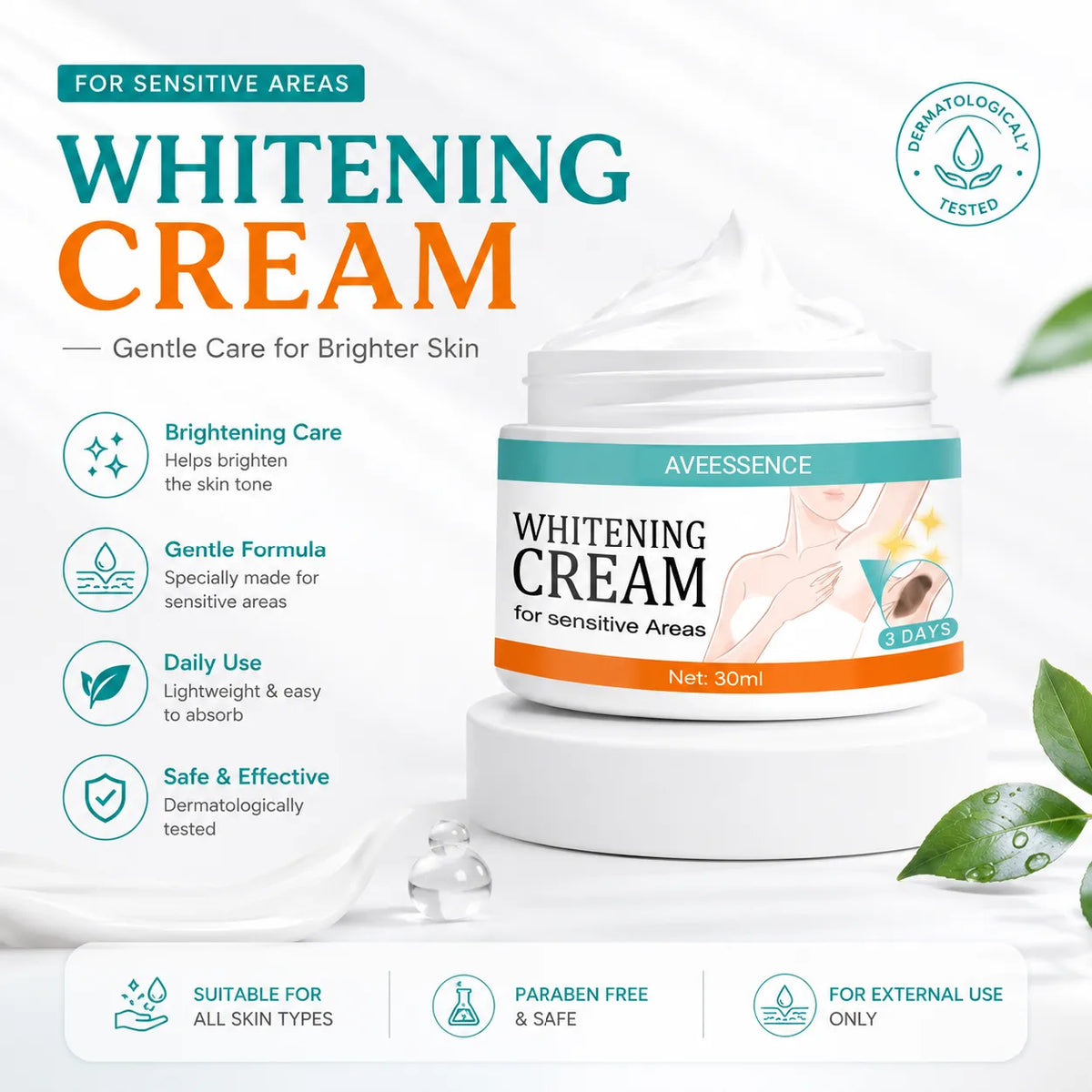 Whitening Cream for Sensitive Areas  underarm 7 days result cream.