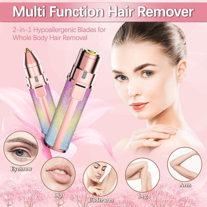 2 in 1 Rechargeable Eyebrow Trimmer & Facial Hair Remover – Painless, Flawless Shaver for Women