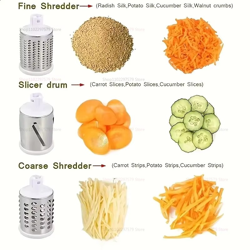 Manual 3‑in‑1 Vegetable Cutter & Drum Grater | Round Slicer