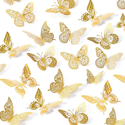 3D Gold Butterfly Wall Decor | Removable Stickers ( 12 Pcs )