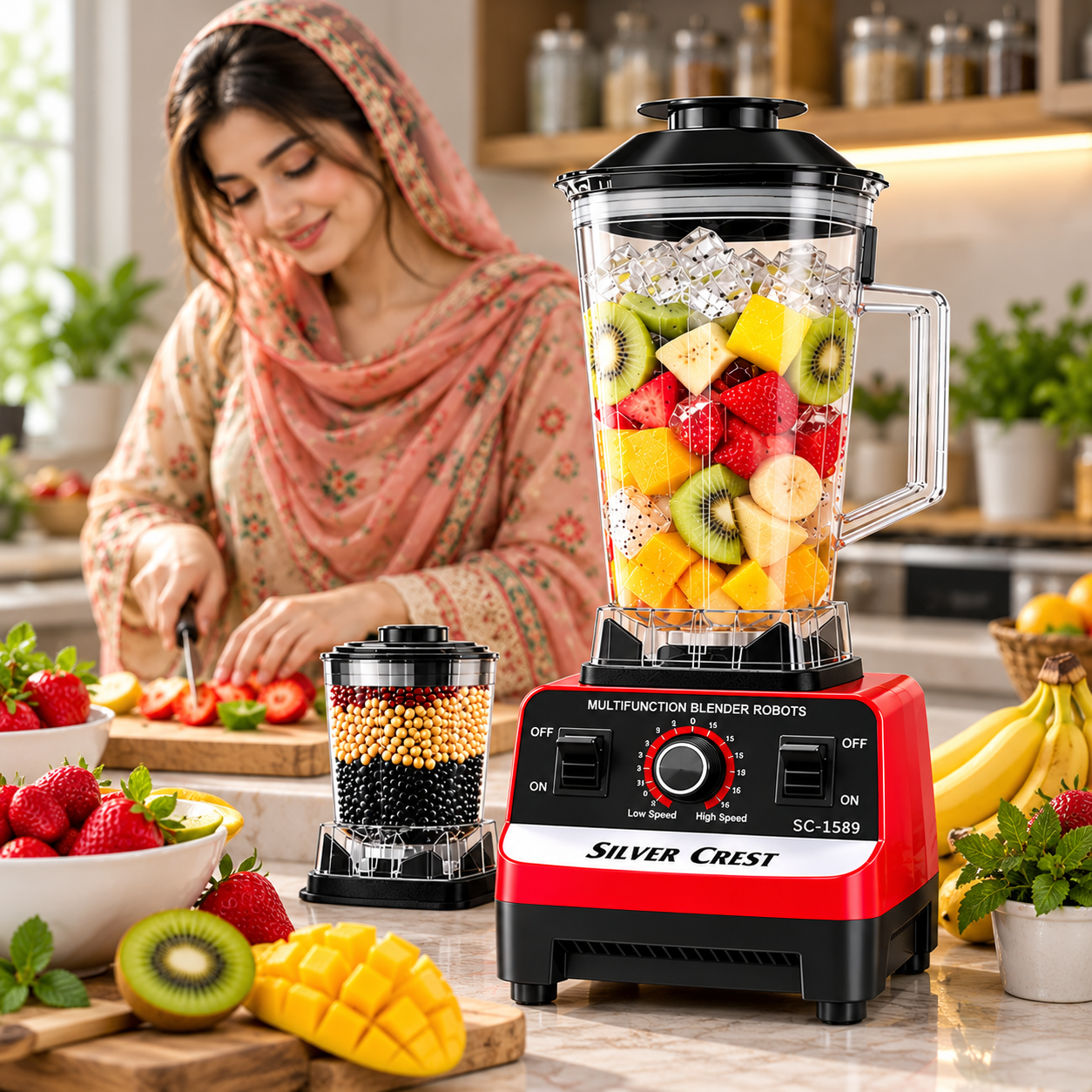 Silver Crest 2-in-1 Heavy Duty Electric Blender Juicer with 2L Jug & Powerful Grinder – Smoothies, Shakes & Ice Crushing