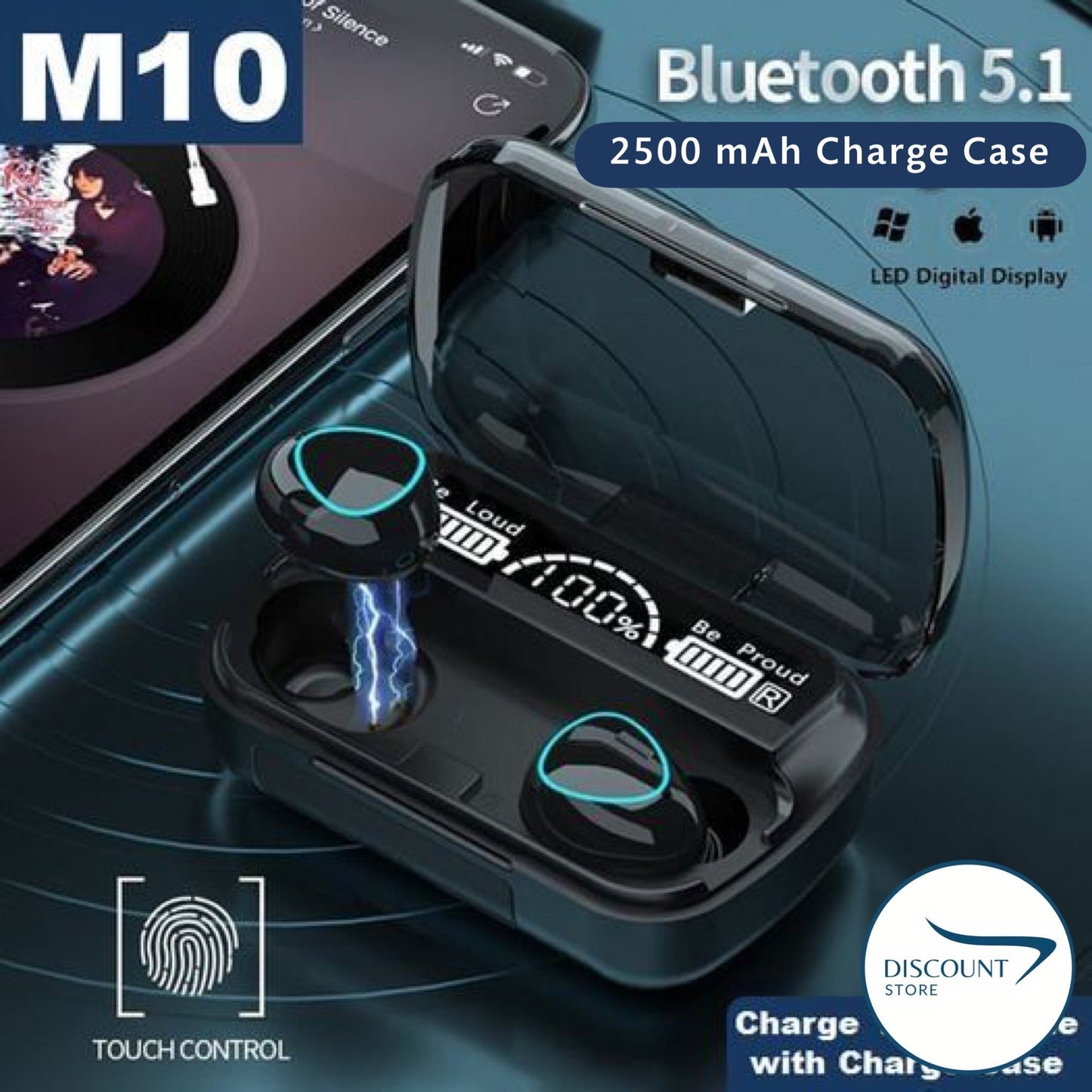 M10 Wireless TWS V5.1 EarBuds with Touch Display